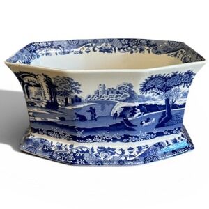 Spode Blue Italian Double Planter Octagonal Ceramic Cachepot Made in England